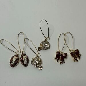 Women’s Dangle Football Earrings Faux Pave Crystals Football Helmet Bows NWOT